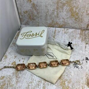 Fossil Gold and Peach Glass Bracelet with Links Design